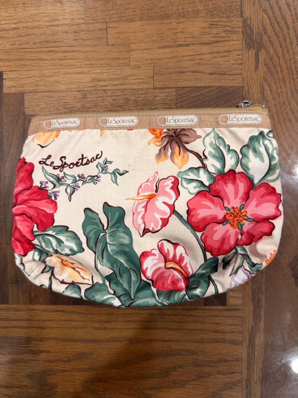 LeSportsac Floral Cosmetic Pouch in Cream, Orange, Pink - Picture 2 of 4